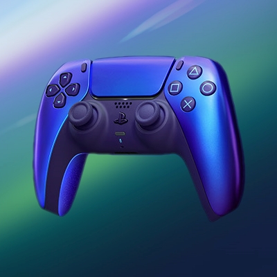 Coleção Chroma Playstation Chromado - Chroma Indigo alterna entre azuis profundos e roxos vívidos.